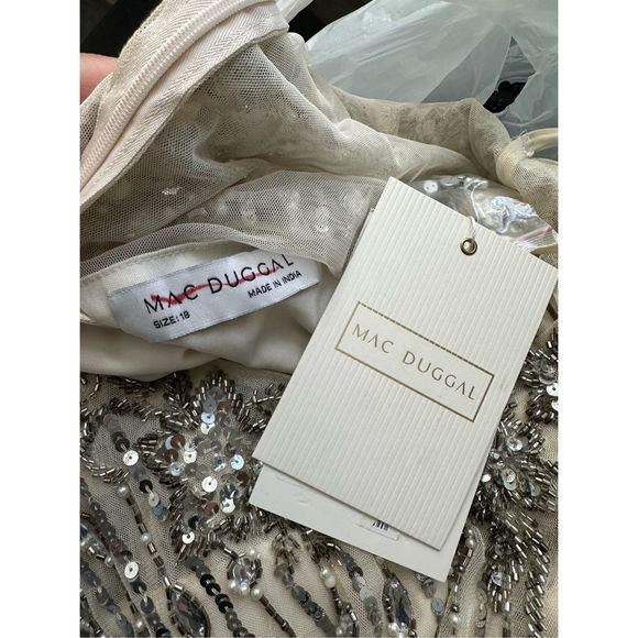 MAC DUGGAL SEQUIN FLOUNCE SLEEVE MIDI DRESS - Picture 12 of 12